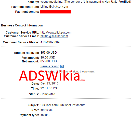 Clicksor Proof of Payment